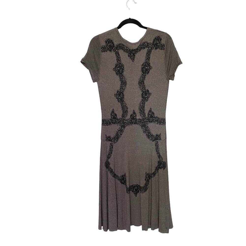 Muse Short Sleeve Fit And Flare Sweater Dress Gray & Black‎ Women's Size Large